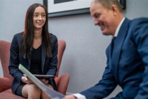 man and women business chat